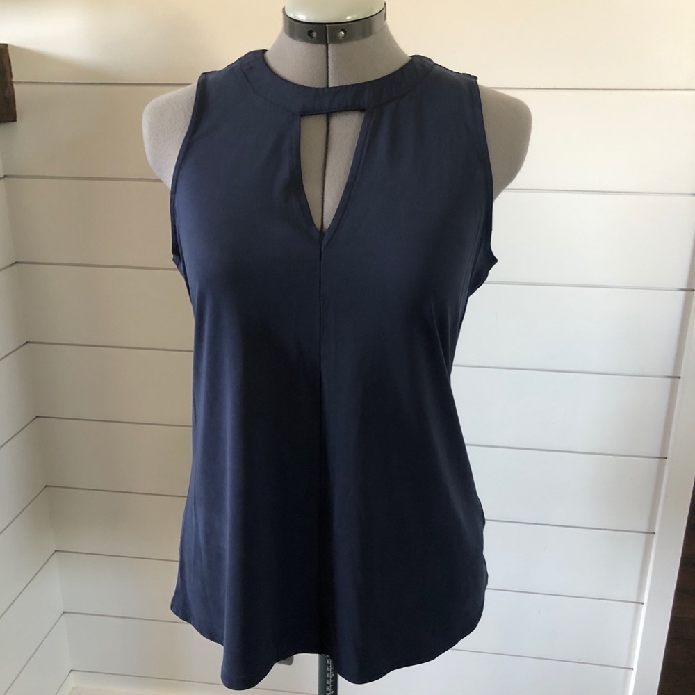 Navy Blue Keyhole Sleeveless Top